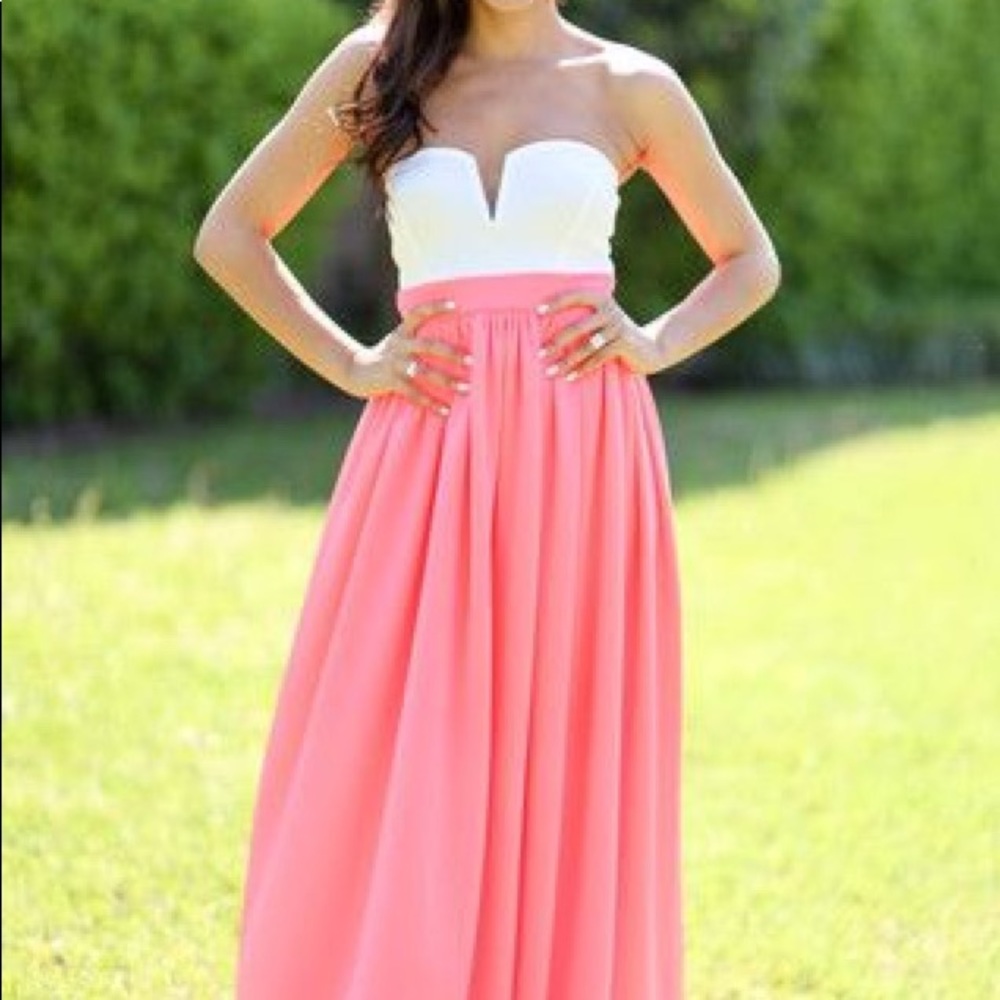 DONATED Pink full skirt  Maxi Dress, strapless color block
